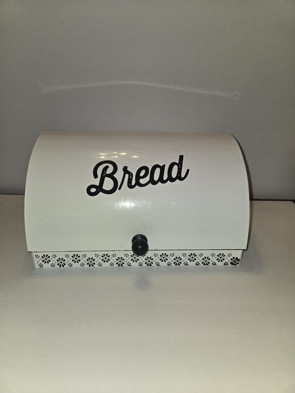 Vintage Bread Box White & Black Metal Made in Turkey